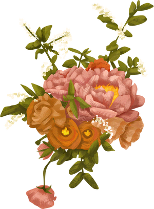 Detailed Illustrated Roses and Rue Flowers